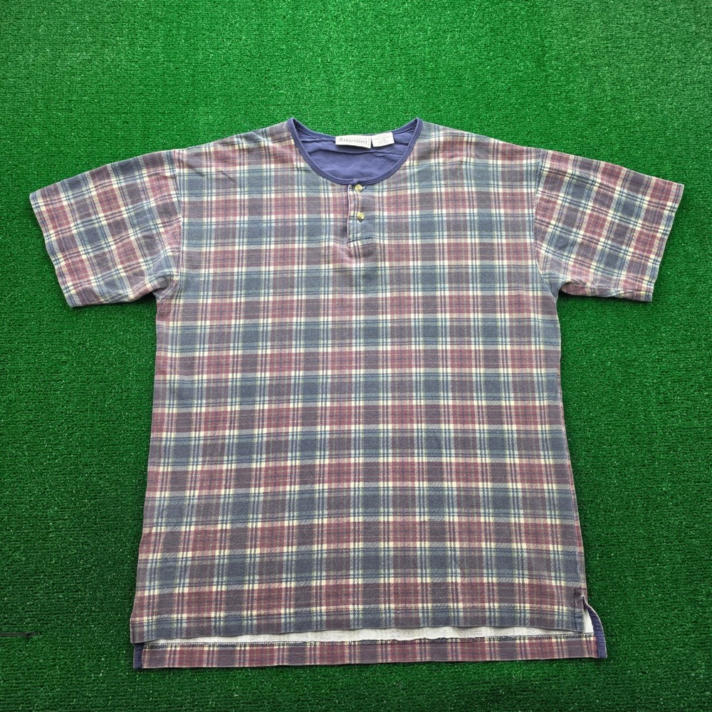 Vintage 90s Compagnie Generale Aeropostale Plaid Henley Shirt Mens Med Oversized